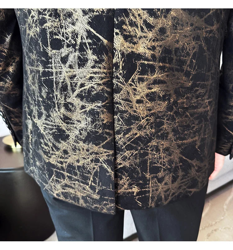 New Chinese Style Stand Up Collar Jacquard Suit Coats Men Slim Business Casual Fashion Suits Jacket Formal Social Party Tuxedos