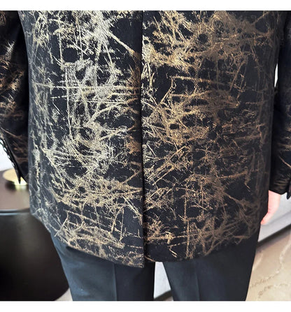 New Chinese Style Stand Up Collar Jacquard Suit Coats Men Slim Business Casual Fashion Suits Jacket Formal Social Party Tuxedos