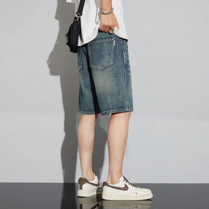Summer Vintage Denim Shorts Men's Fashion Straight Casual Loose Streetwear Bermuda Jeans Male Short Pants Streetwear