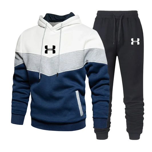 Men's printed hoodie, winter casual hoodie and pants, men's outdoor sports jogging pullover sportswear piece