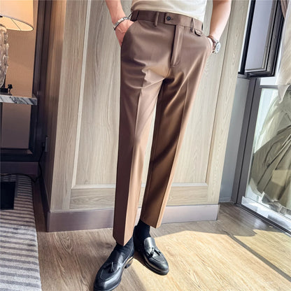 High Quality Modal Acetate Elastic Waist Casual Pants 2026 Spring Summer New Men's Solid Color Slim Fit Business Suit Pants