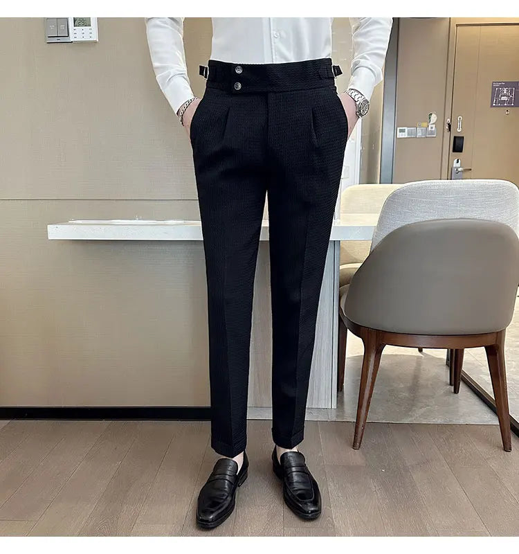 Fashion High Waist Men's Pants 2024 New Business Slim Fit Casual Suit Pants Male Spring Summer Formal Social Dress Pants