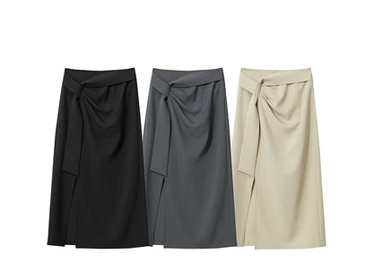 Women's Skirt 2026 Spring New H-Line Elegant Anti-wrinkle Split Skirt Solid Mid-length Versatile Woman Clothes 12621005