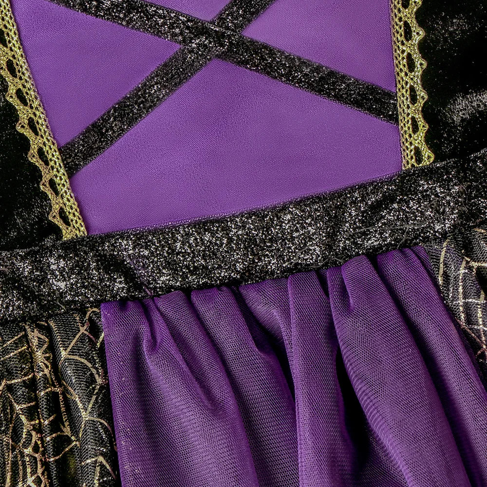 2025 Halloween Easter Festive Party Girl Cosplay Classic Witch Purple Print Long Sleeve Dress Evil Horror Set Baby Birthday Gift
