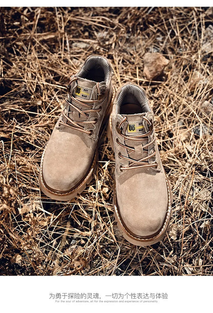 Men Genuine Leather Boots Men's English Style Thick Bottomed Work Clothes Shoes Winter Outdoor Mid Top Men's Boots