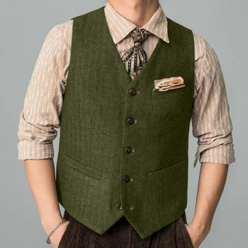 Men Suit Coffee Herringbone Single Button Business Casual Waistcoat For Wedding Birthday Banquet Work Set Men Suit Vest