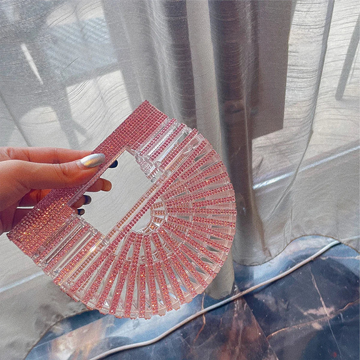 Women's Half-Moon Evening Bag Luxury Designer Rhinestone clutch bag Fan Shape Golden Party Bag Mini Sparkling Wedding Purse