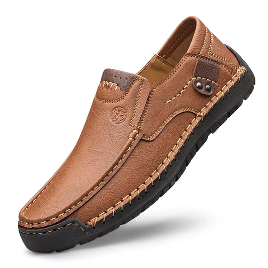 Men's Handmade Thick Rubber Bottom Breathable Casual Leather Shoes Classic Sewn Loafers Comfortable Leisure Footwear
