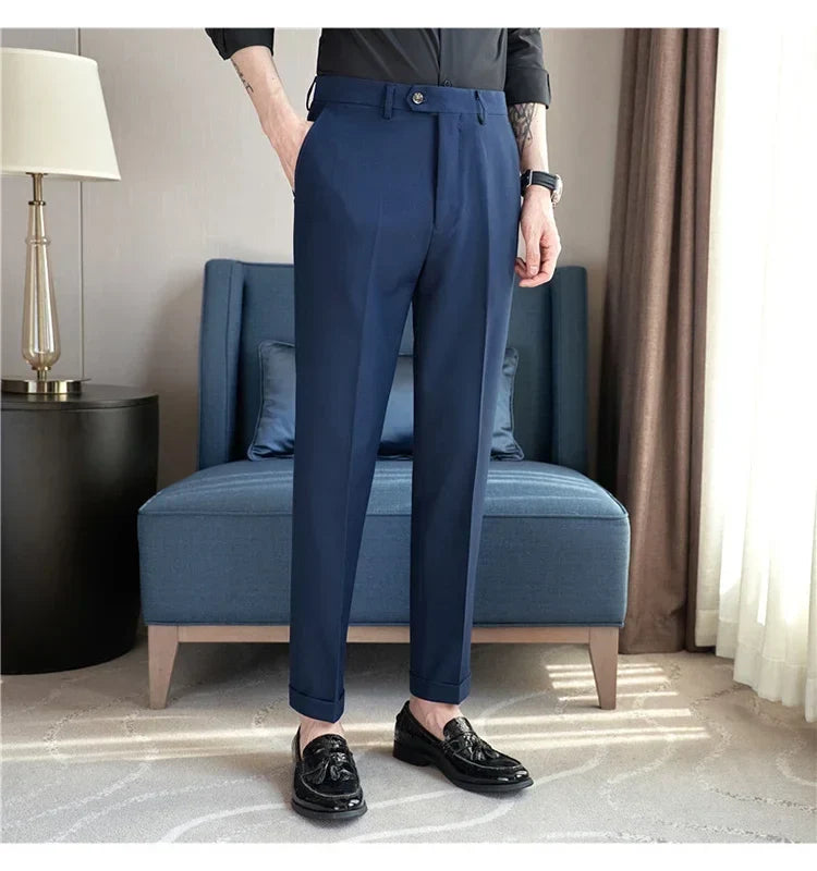 2024 New Men's Slim Fit Tapered Dress Pants Apricot Pearlescent Texture Business Casual Suit Trousers Spring Clothes
