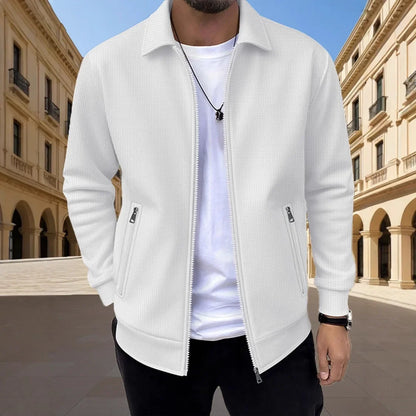 Men's Slim-fit Cardigan Solid-color Lapel Waffle Texture Zipper Pocket Casual Spring/Autumn 2025 Fashion