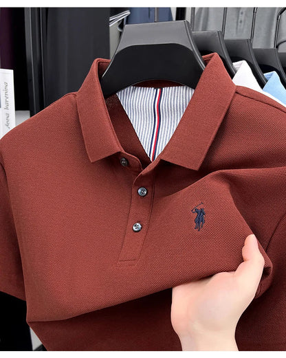 100% pure cotton short sleeved men's polo shirt summer fashion high-end brand pony embroidery golf top casual business T-shirt
