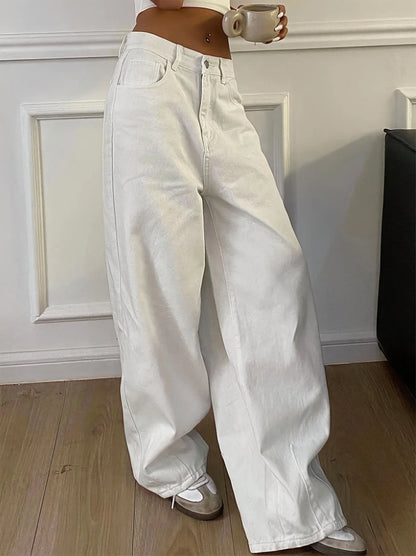 New Spring/Summer 2026 women's loose wide - leg solid - colored jeans, casual and versatile jeans with pleat details