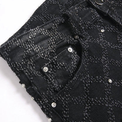 Men's Crystal Boot Cut Jeans Punk Black Stretch Denim Pants Rivet Slim Flared Trousers Fashionable Bootcut Trousers