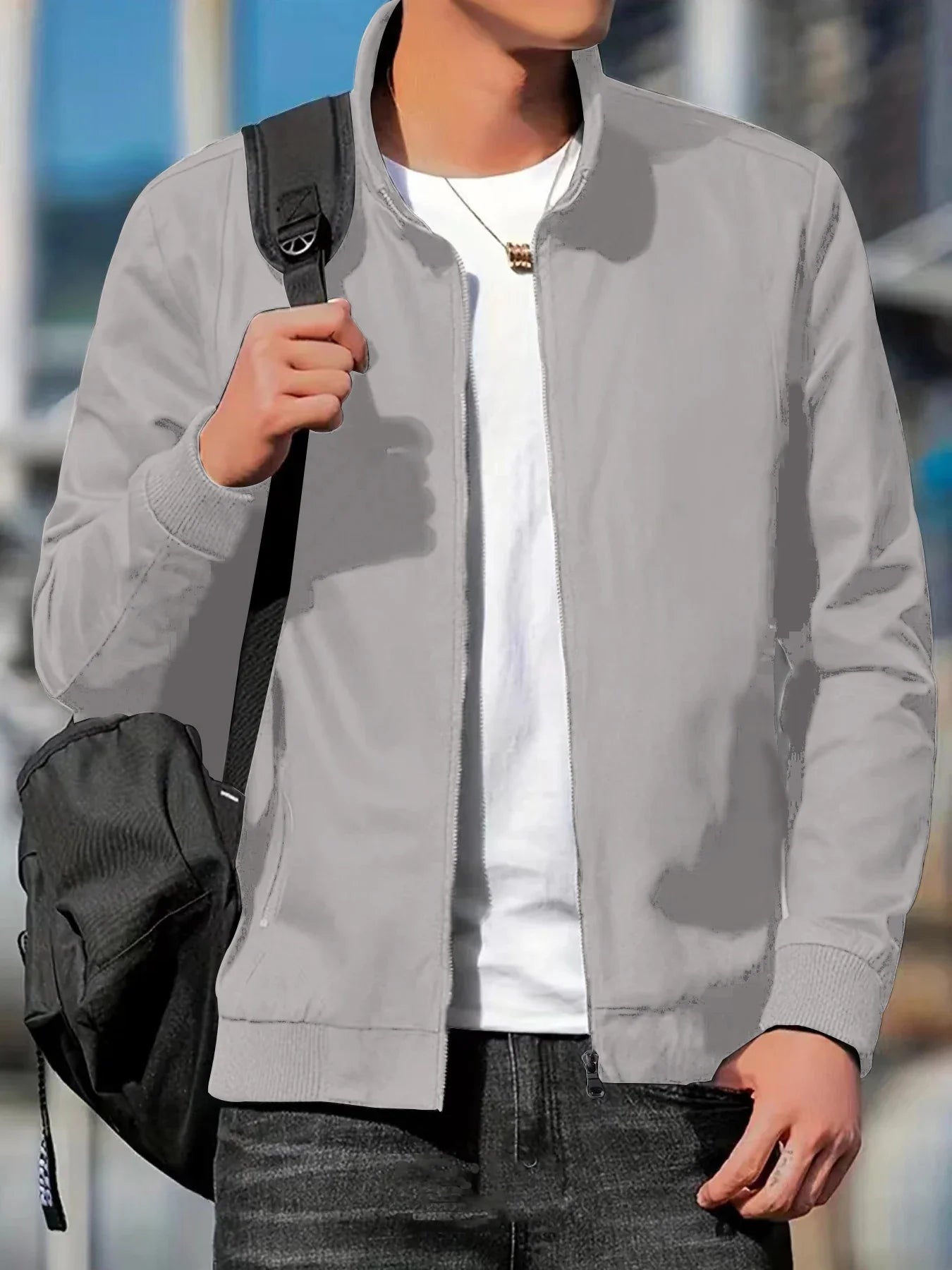 Men's Spring and Autumn Thin Casual Jacket Solid Color Stand Collar Cardigan Jacket Men's Outdoor Sports Casual Versatile Top