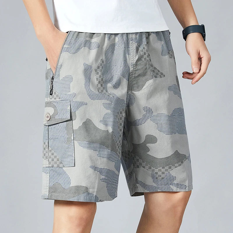 Men's Camo Shorts Elastic Waistband Casual Cargo Shorts Hiking Running Male Clothes Athletic Plus Size Y2K Knee Short Pants