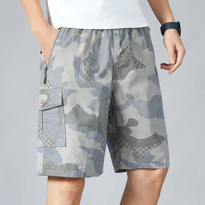 Men's Camo Shorts Elastic Waistband Casual Cargo Shorts Hiking Running Male Clothes Athletic Plus Size Y2K Knee Short Pants