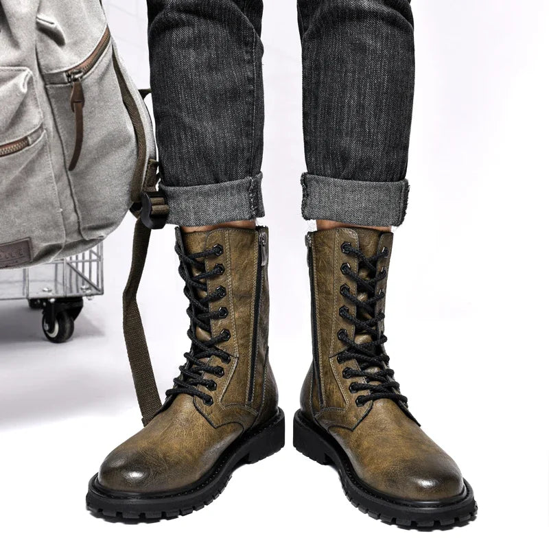 Plus Big Size 49 50 51 52 Winter Mens High Top Leather Boots Combat Tactical Shoes Hunting Khaki Black Retro Sales Discounts