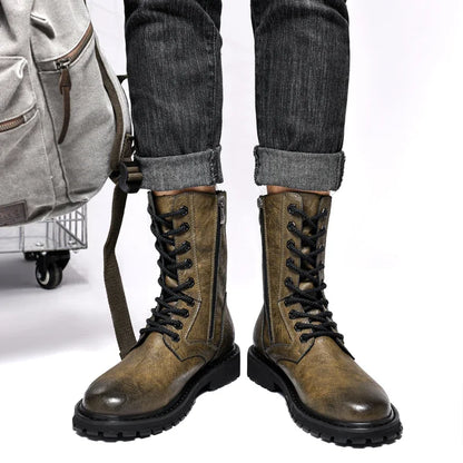Plus Big Size 49 50 51 52 Winter Mens High Top Leather Boots Combat Tactical Shoes Hunting Khaki Black Retro Sales Discounts