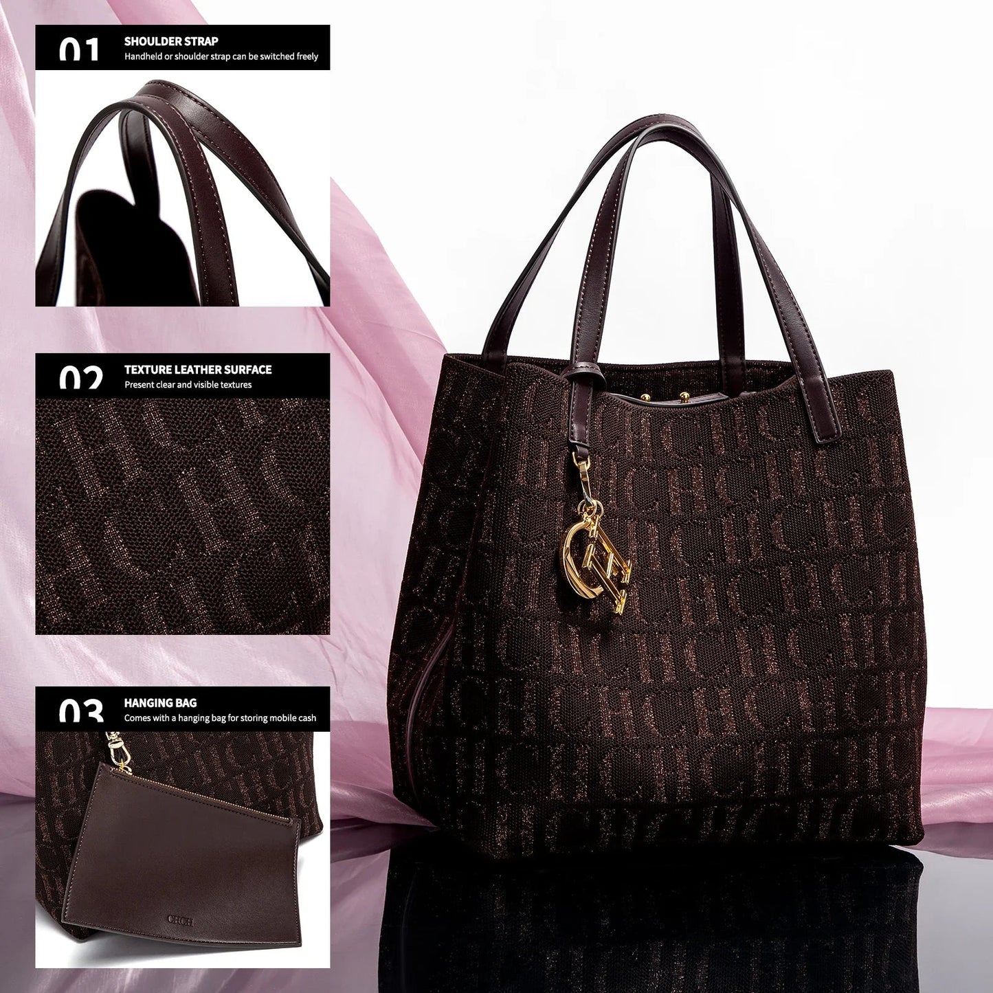 Large Capacity Letter Design Small Card Bag Accessories Handbag Fashion New Solid Color Women's Bucket Bag