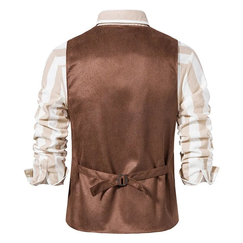 Man Vest Vintage Solid Single-breasted Male Waistcoat Slim V-neck Sleeveless Business Casual Versatile Men Suit Vest