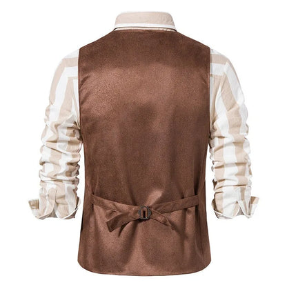 Man Vest Vintage Solid Single-breasted Male Waistcoat Slim V-neck Sleeveless Business Casual Versatile Men Suit Vest