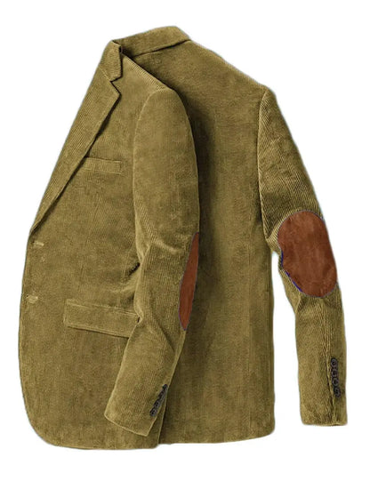 Men's Corduroy Blazer Business Casual Jacket with Elbow Patch Spring Fall Sport Coats Fashion Casual Single Breasted Men Jacket