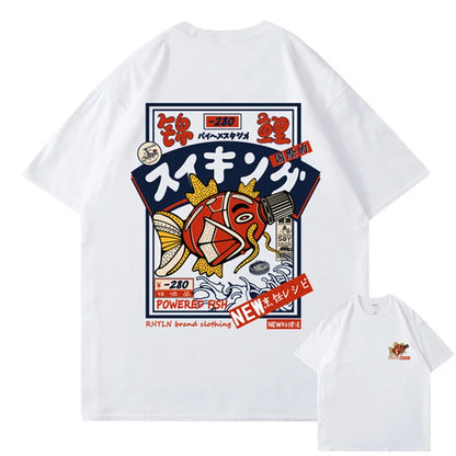 Hip Hop Streetwear Harajuku T-shirt Japanse Kanji Fish Print T-shirt 2024 Mannen Katoen Casual Korte Mouw T-shirt Japan Stijl