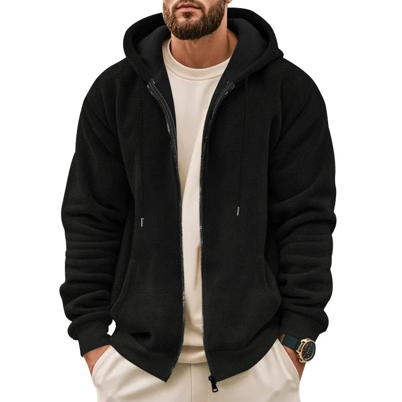 New Men's Sweater Coat Fall Winter New Composite Velvet Zipper Cardigan Casual Hooded Sweatshirt Sweater Fashion Men's Clothing