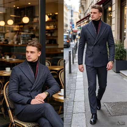 Wool Blend Men's 2 Piece Suit Set（Jacket+Pants) Double Breasted Lapel Suit Set Wedding Prom Dinner Wrok Travel Dinner Banquet