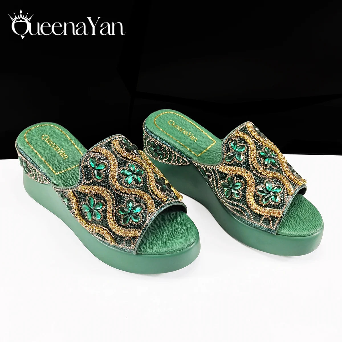 High Quality 2025 Newst Hot Selling Open Toe Slingback Sandals with Bag Set in Green Color For Women Wedding Party