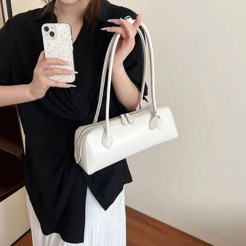 Vintage Long Shoulder Bag Women Shoulder Bag Luxury Cowhide Ladies Handbag Female Commuter Shopping Underarm Bag