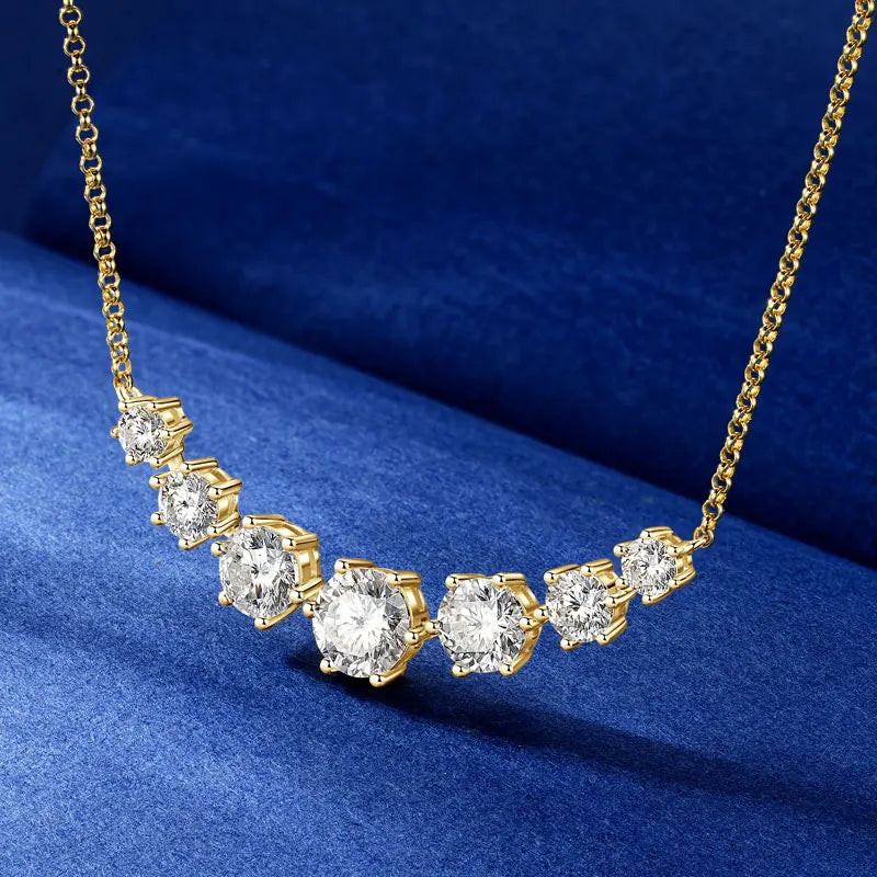 Round Cut Moissanite Smiley Curve Pendant Necklace Chains for Women Real 925 Sterling Silver Wedding Fine Jewelry Gifts