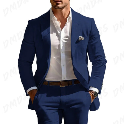 Classic Summer Men's Suit 2PCS For Wedding Formal Solid Suit Including Jacket Pants For Party Classic Occasion Clothing