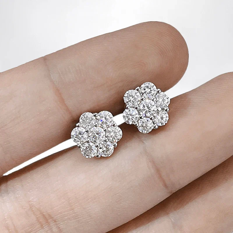 7-Stone Flower Full 2.5/3mm D Color Moissanite Stud Earrings for Women Silver 925 Plated 18K GRA Certified Party Earring