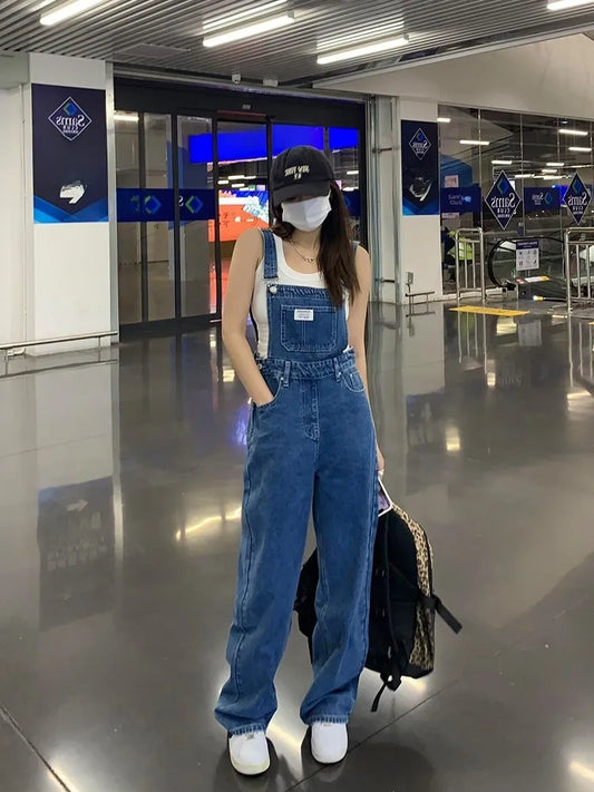 Plus Size Women's High Waist Overalls Denim Utili Pants Straight Leg Spring Autumn New Sle Loose Slimming Versatile Onesie