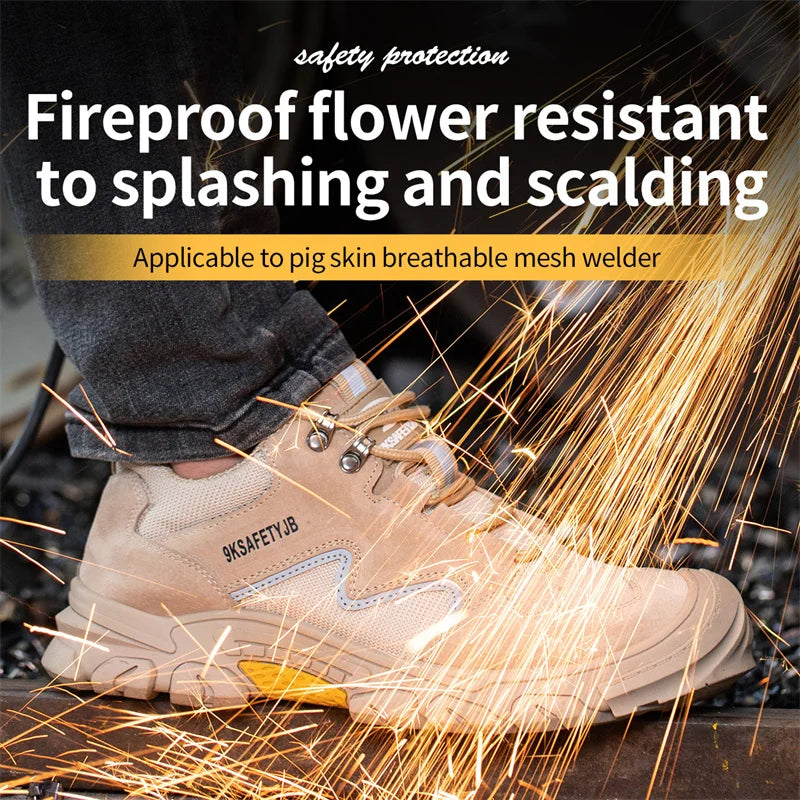 Black Leather Work Safety Shoes Waterproof Indestructible Steel Toe Cap Labor Shoes For Men Breathable Anti Smashing Sneakers