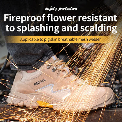 Black Leather Work Safety Shoes Waterproof Indestructible Steel Toe Cap Labor Shoes For Men Breathable Anti Smashing Sneakers