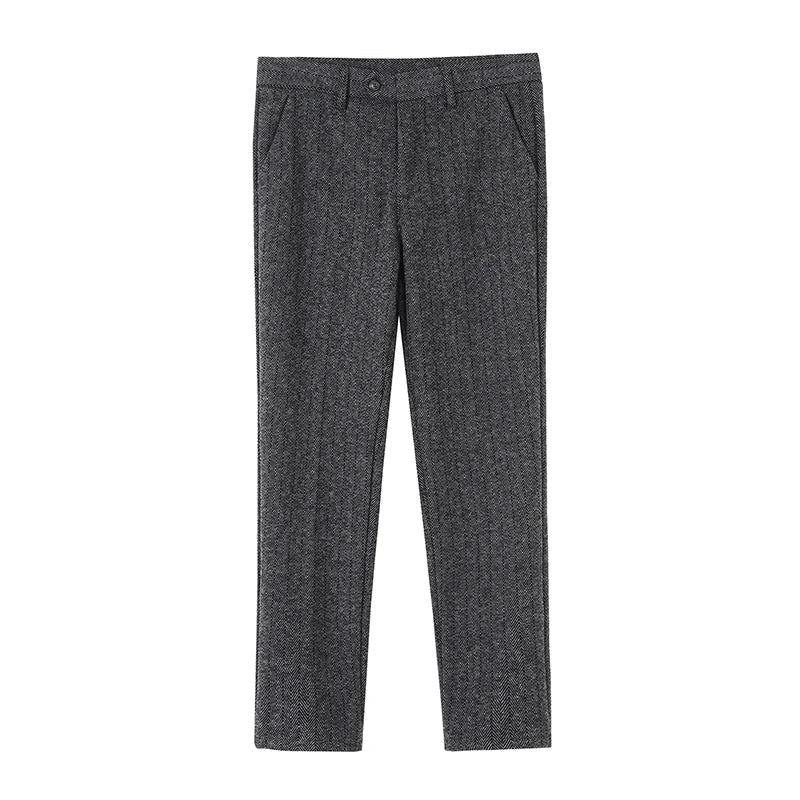 2025 Autumn Winter New Stripe Woolen Cloth Suit Pants Men Thick Warm Fashion Business Casual Male Straight Formal Trousers