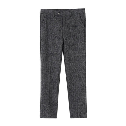 2025 Autumn Winter New Stripe Woolen Cloth Suit Pants Men Thick Warm Fashion Business Casual Male Straight Formal Trousers