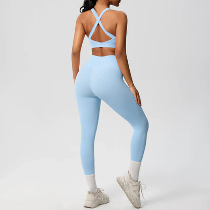Women 2pcs Patchwork Sport Yoga Suit Training Sleeveless Sport Gym Tops  Tummy Control Slimming Booty Leggings Yoga Suit Sports