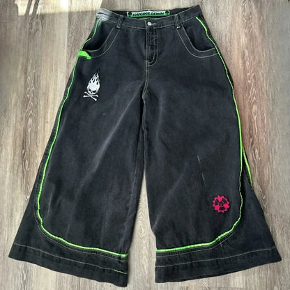 2025 European and American autumn winter jeans casual wide-leg Harajuku alien pattern trousers hip-hop high street gothic jeans