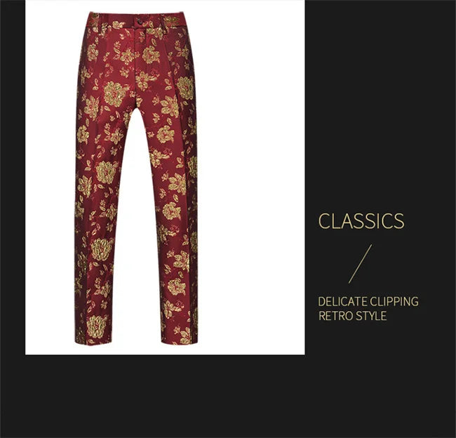 New Men Luxury Jacquard Suit Pants Fashion Wedding Party Groom Dress Trouser