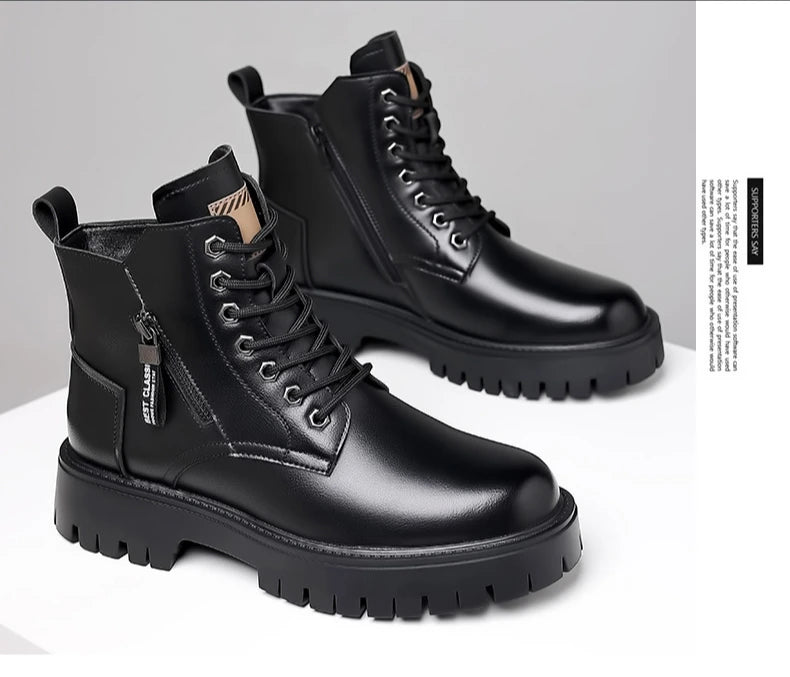 Winter thick soled Men's boots Outdoor waterproof laceup genuine leather boots male Comfortable warm leather shoes Botas Zapatos