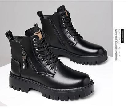 Winter thick soled Men's boots Outdoor waterproof laceup genuine leather boots male Comfortable warm leather shoes Botas Zapatos