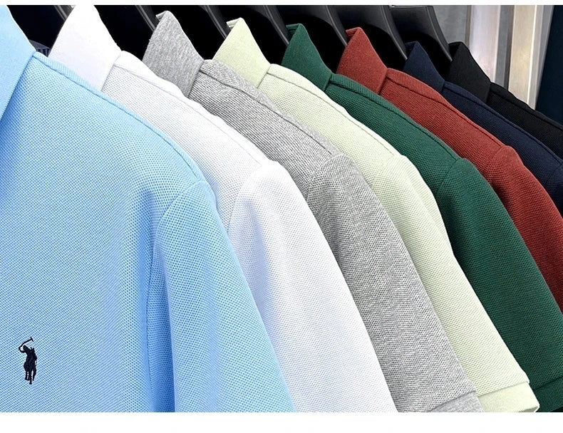 100% pure cotton short sleeve polo shirt summer new breathable men's T-shirt high-end brand Paul Pony embroidered business top