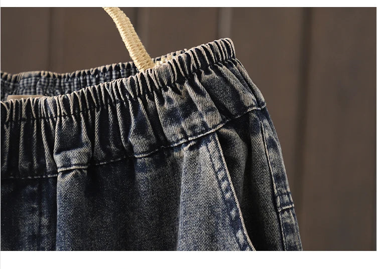 Fashion Y2K Women's Jeans plus Size Elastic Waist patch embroidery print Harem Pants Autumn Vintage Loose Ripped Denim Pants