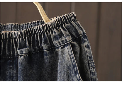 Fashion Y2K Women's Jeans plus Size Elastic Waist patch embroidery print Harem Pants Autumn Vintage Loose Ripped Denim Pants