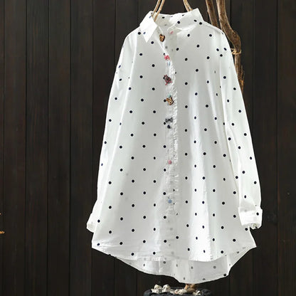 2026 Korean style clothes women spring cotton white polka dot print shirts long sleeve blouses Middle-aged women's clothing