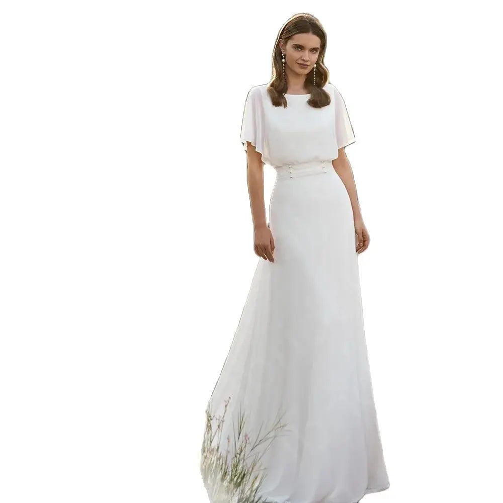 Customized Modern Summer White Wedding Dresses 2024 Bridal Gowns Back Out Bride Dress Round Neck Boho Wedding Gowns Lace Beach