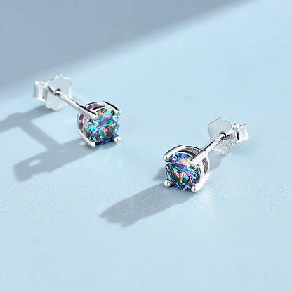 4-claw Real Moissanite Stud Earrings for Women 925 Sterling Silver Earring White Pink Red Green Color Diamond EarringCertified